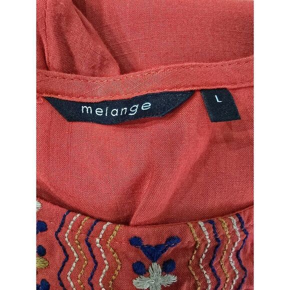Melange Orange Midi Dress Embroider Summer Lagenlook Comfort Size L - Picture 4 of 8